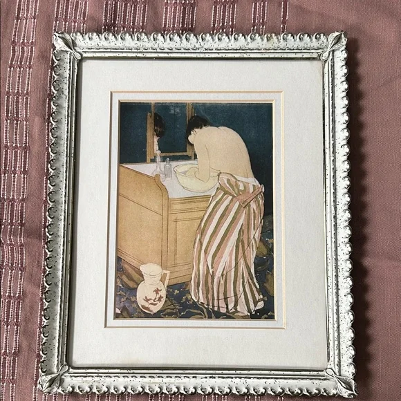 Vintage Print with Cream and Brown by Mary Cassatt . Woman Bathing. 1890/1891 - Picture 1 of 3